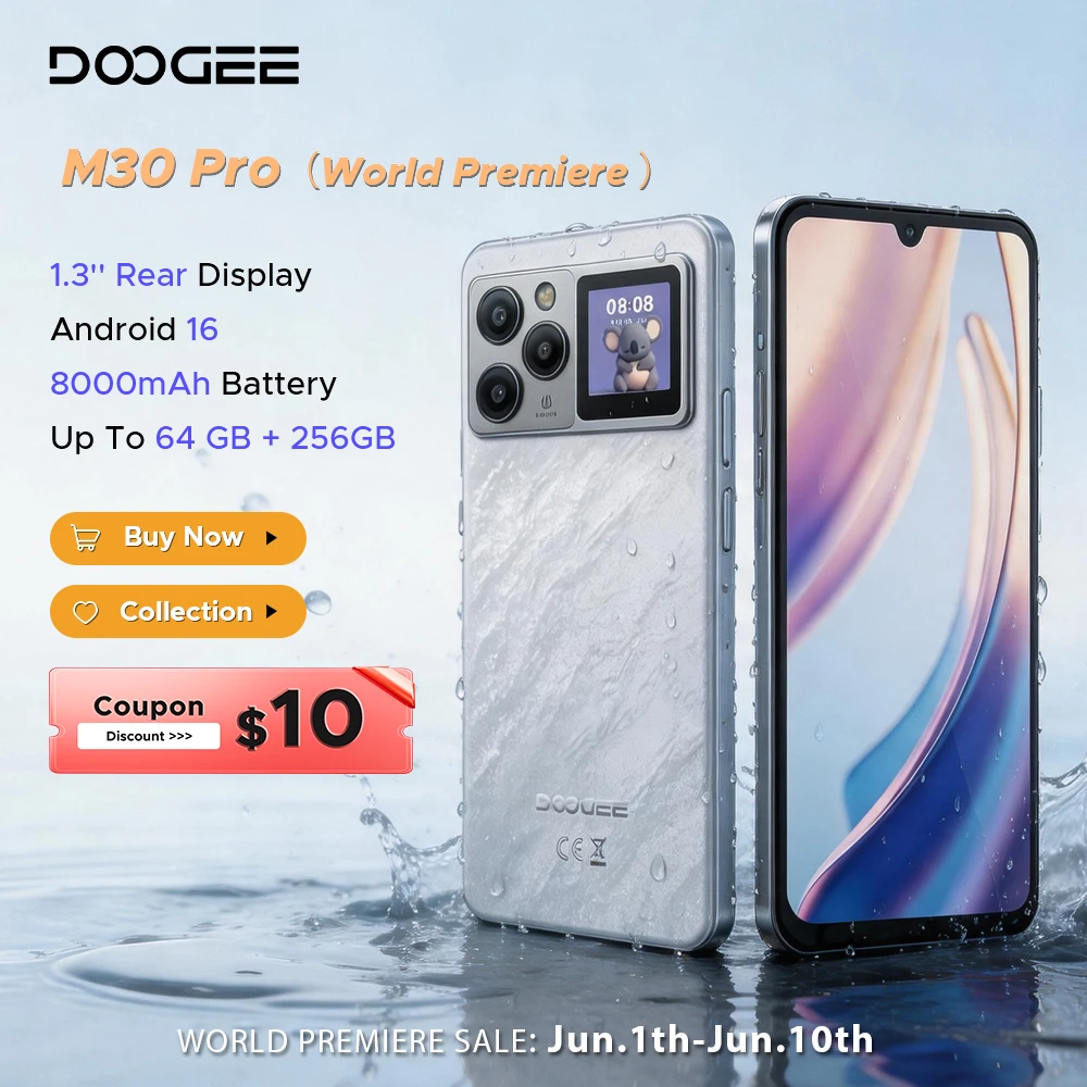 Estreno Mundial del Teléfono Inteligente DOOGEE M30 Pro con Pantalla Trasera de 1.3'', 8000 mAh, Pantalla de 6.88'', 64 GB de RAM (8 GB + 56 GB), 256 GB de ROM, Android 16, NFC