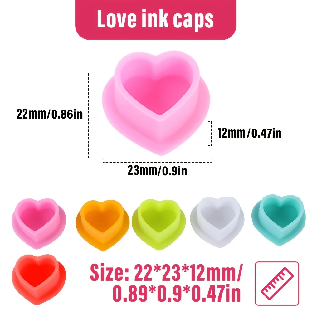 200Pcs Heart Shaped Silicone Tattoo Ink Cups Colorful Love Tattoo Ink Caps Non-Slip Soft Tattoo Pigment Cups Tattoo Accessories