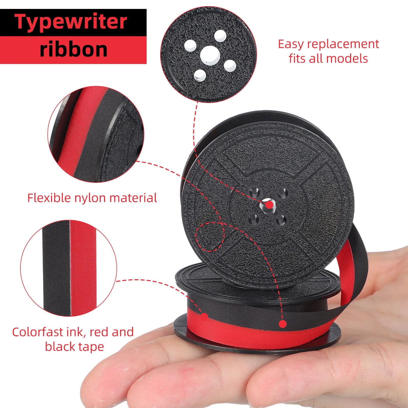 Universal Typewriter Ribbon Twin Spool High-Grade Nylon Ink Absorption Clear Printing Replacement for Retro and Office