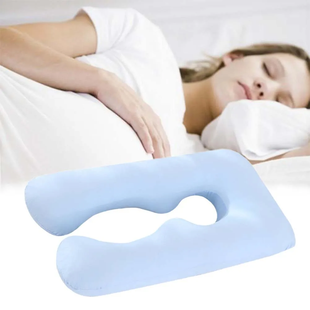 

Pregnant Women U-shape Pillow Case Sky-blue Long Size Pregnancy Supporter Arm Body Cushion Zipper Design Washable Fade-resistant