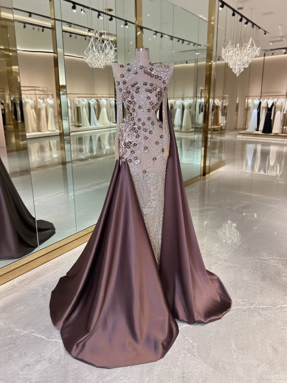 

Romantic Long-Sleeved Evening Dress Heavy-Duty Crystal Party Gown Graceful A-Line Floor-Length Party Dress فساتين سهرة