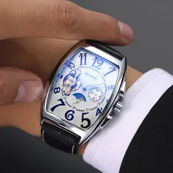 I migliori orologi meccanici automatici vuoti da uomo con stella al mattino Tourbillon per regalo maschile con orologio rettangolare in pelle Blet Business