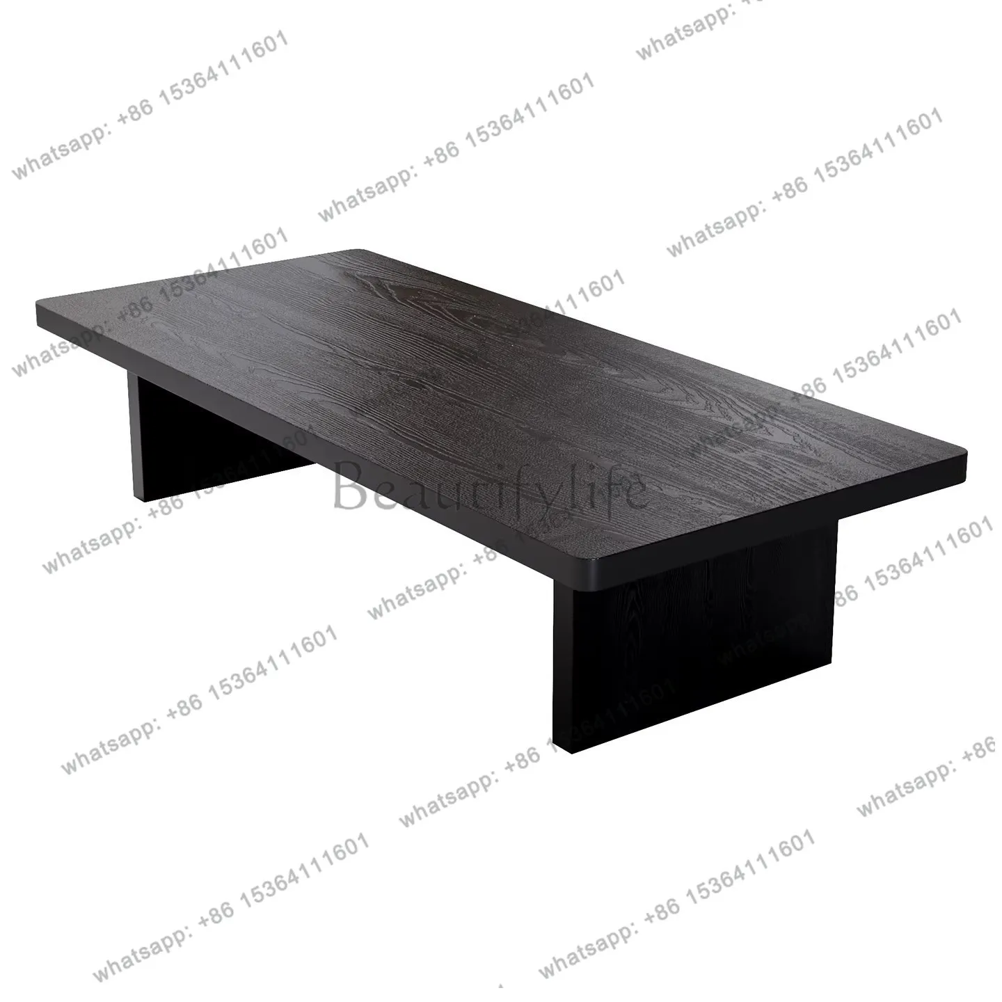 Wabi-sabi Japanese black solid wood coffee table balcony bay window tea table