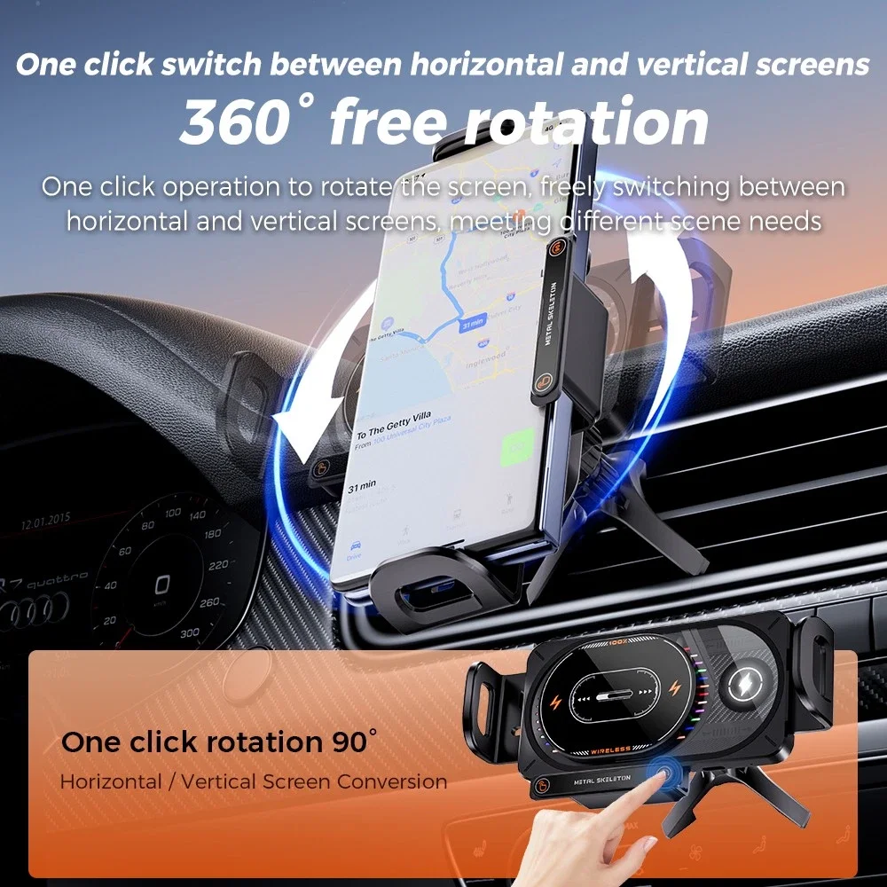 Auto-Clamp Charger Mount Rechargeable Car Mount Phone Holder Wireless Car Charger Colorful Wireless Charging Stand For Vehicle