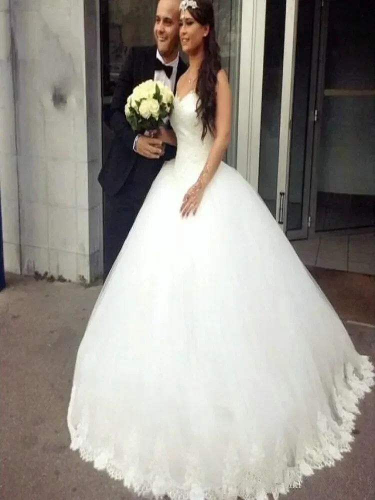 Customized Charming Sweetheart Ballgown Lace Wedding Dresses Sweep Train Plus Size Puffy Skirt Vestidos De Novia Bridal Gowns