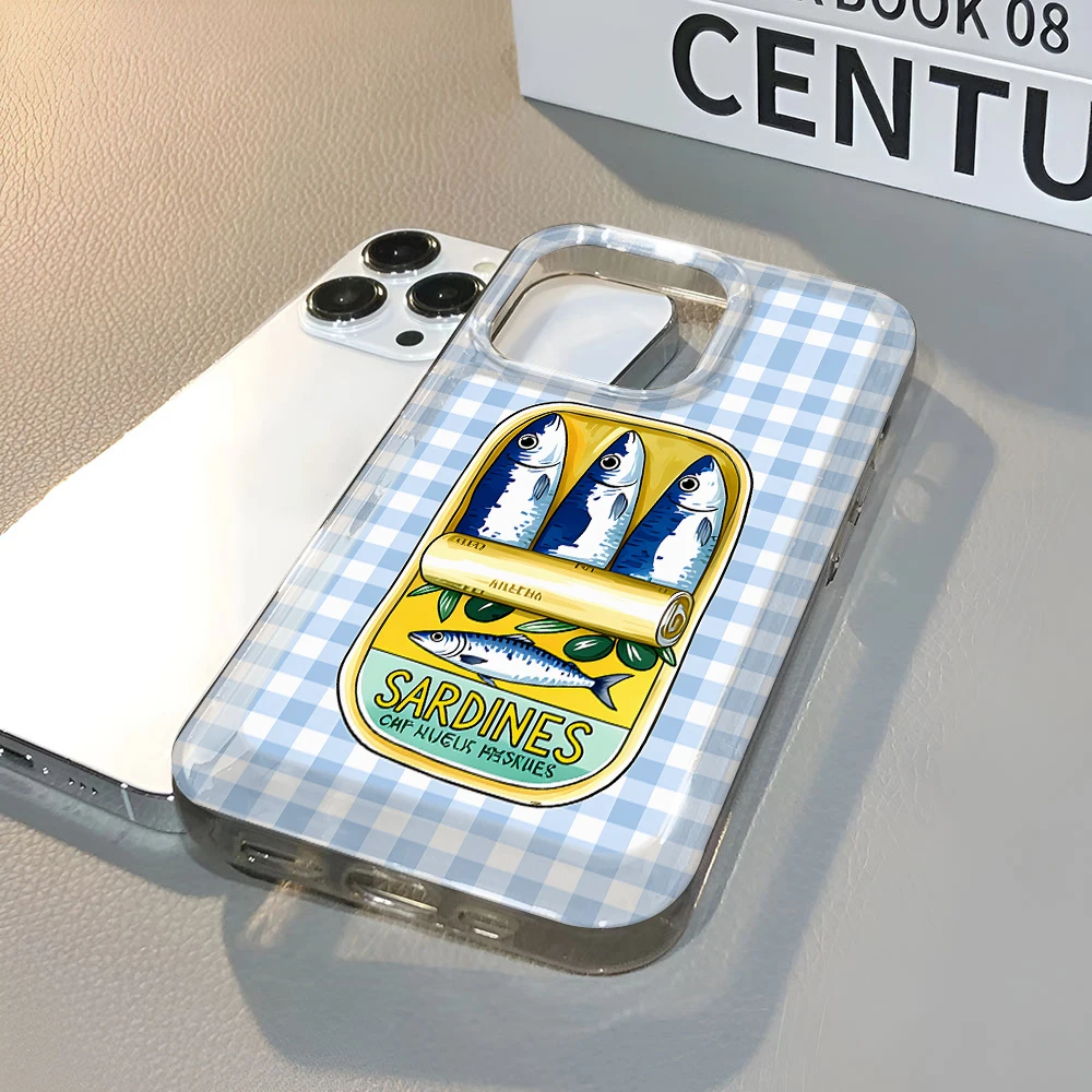 Sardine Cans Pattern Phone Case For Iphone 17 Air 16 15 14 Plus 13 12 11 Pro Max Shockproof Transparent Bumber Back Cover