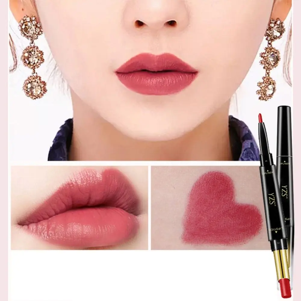 6 Colors Double Head Lip Liner Cosmetics Non-stick Cup 2 In 1 Lipstick Long Lasting Moisturize Velvet Lipliner Pencil Beauty