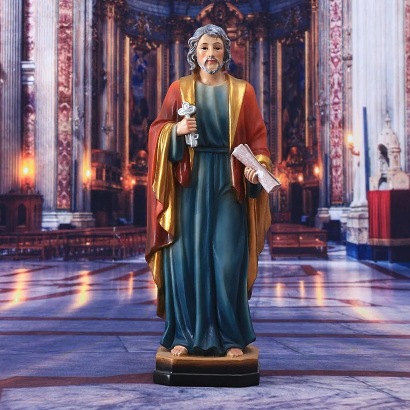 Statue en résine de Saint Pierre Apôtre de 21,5 cm avec clés du ciel, figurine religieuse catholique, décoration de prière pour la maison et le bureau, cadeau
