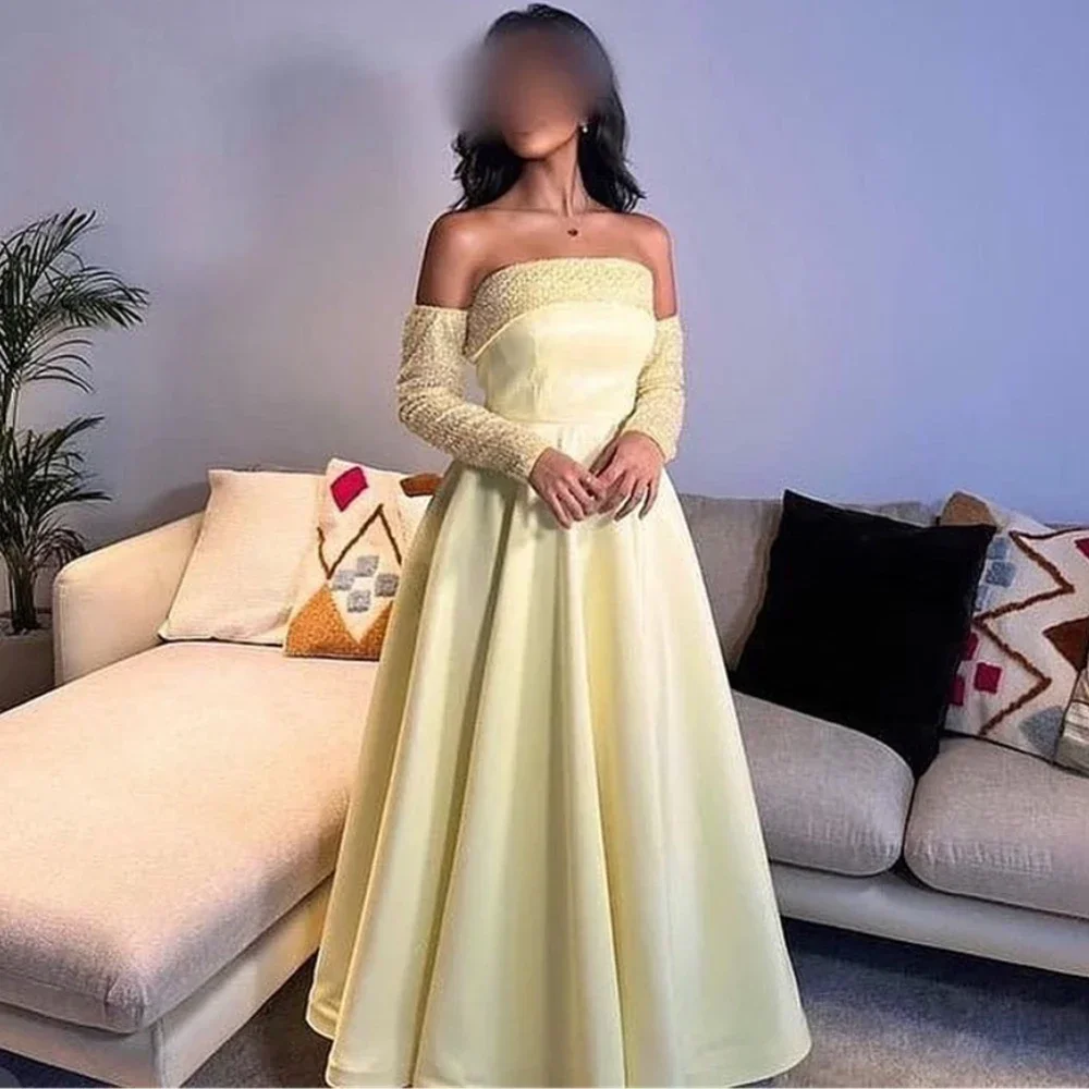 

Customized Prom Dresses with Slit Elegant Strapless Mermaid Party Dress Floor Length Long Sleeve Sequin Taffeta Formal Evening