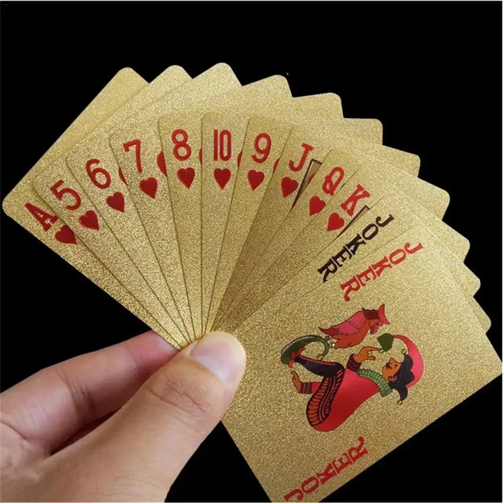 55pcs Golden Playing Entertain Cards Gold Foil Pokers Set Magic Cards 24K Gold Plastic Foil Pokers Durable Waterproof Cards