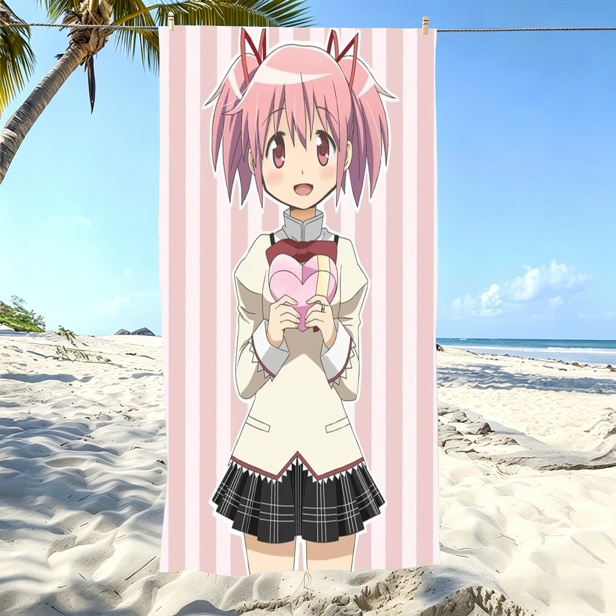 Puella Magi Madoka Magica Madoka Kaname Beach Towel Microfiber Quick Dry Kawaii Bath Towel For Pool Beach Travel Anime Fans Gift