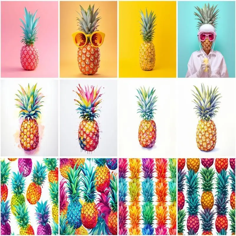 

GATYZTORY 5D DIY Diamond Embroidery Abstract Colored Pineapple Full Square Round Diamond Painting Cartoon Cross Stitch Home Dec