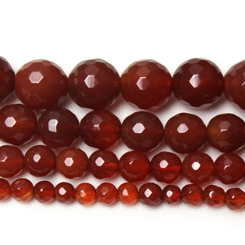 Fctory Price Natural Stone Faceted Red Carnelian Agat Round Loose Spacer Beads 6 8 10 12MM Pick Size For Jewelry Making diy