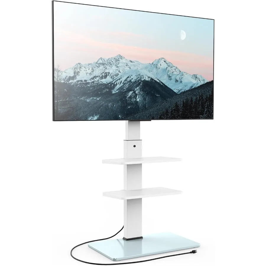 حامل تلفزيون طويل القامة لأجهزة التلفاز مقاس 3275 بوصة مع مخرج طاقة مدمج وقاعدة من الزجاج المقسى مثالية للاستخدام في غرفة النوم وغرفة المعيشة #1