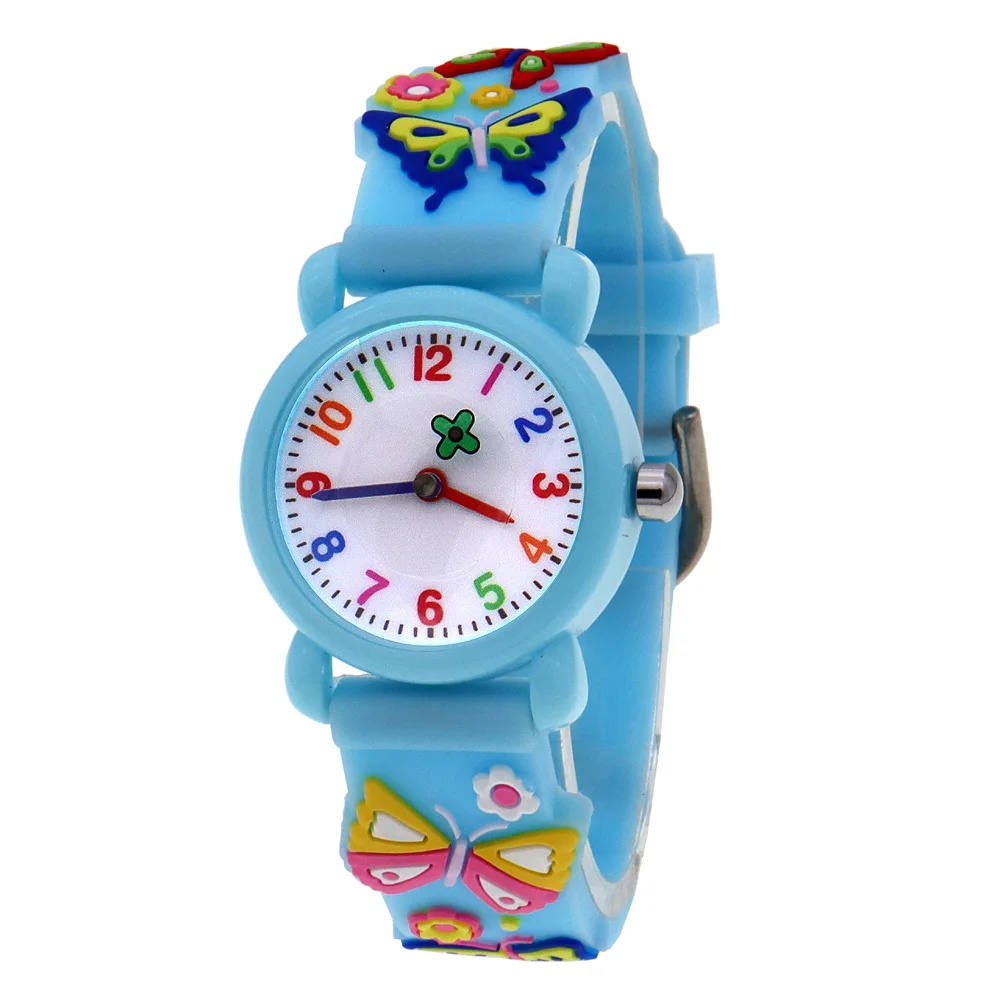 남아 및 여아용 꽃 중고 시계 어린이 손목시계, 블루 핑크 나비, 플라스틱 케이스, 디지털 시계, 파티 선물