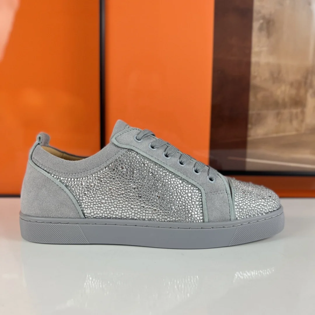 Luxury Grey Green Suede Leather Rhinestone Spikes Sneakers Crystal Studded High Tops Party Club Wedding Shoes Trendy Designer