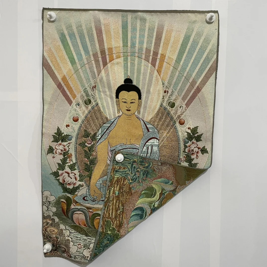 35“Thangka Embroidery Tibetan Buddhism Silk Brocade Medicine Buddha Sitting Buddha Thangka Hanging Screen Worship Hall Town Hou