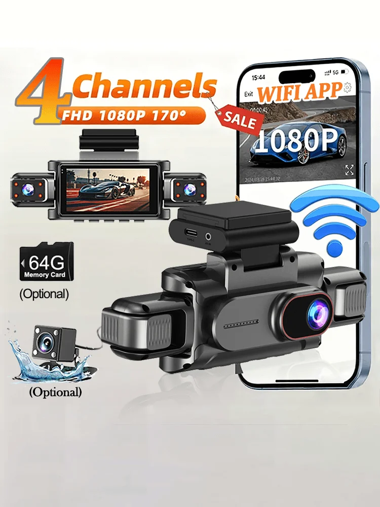 360 ° Caméra automatique 3/4 objectif 1080P enregistreur vidéo WIFI DashCam pour voiture DVR boîte noire Vision nocturne 24H moniteur de stationnement voiture Assecory