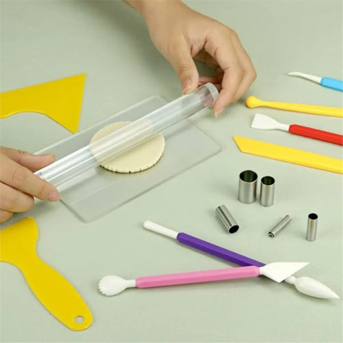 24-Piece Clay Sculpting Tool Kit with Acrylic Rollers, Board, Plastic , Stainless Steel Cutter, and Polymer Clay Cutting