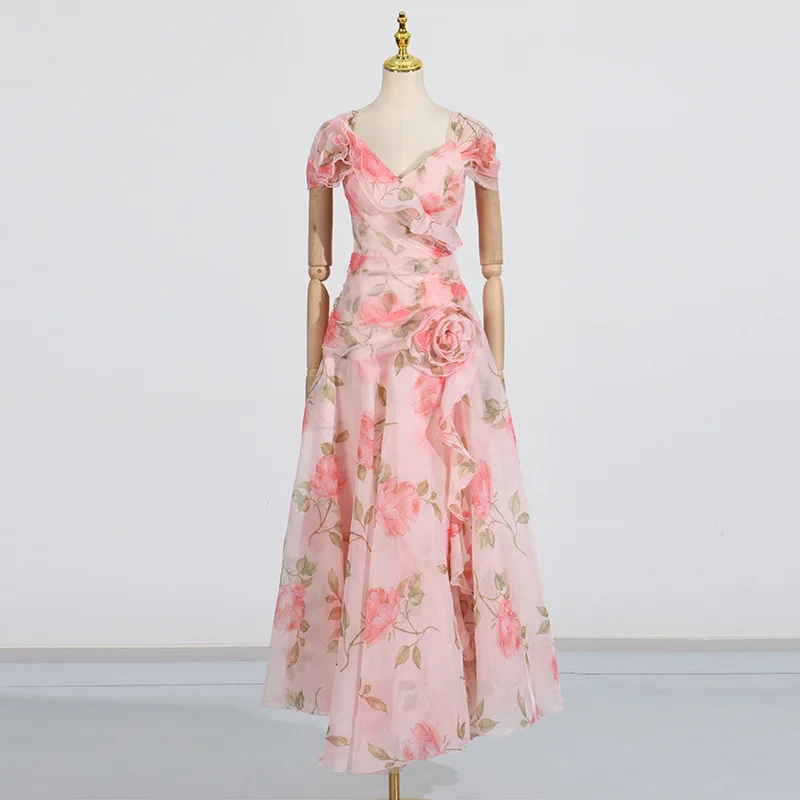 Fairy 3D Tieดอกไม้Drapedคุณภาพชุดสตรี 2025 ใหม่เก๋Fairycore Vคอเอวสูงสุภาพสตรีห้องพักช่วงวันหยุดBeach Robes