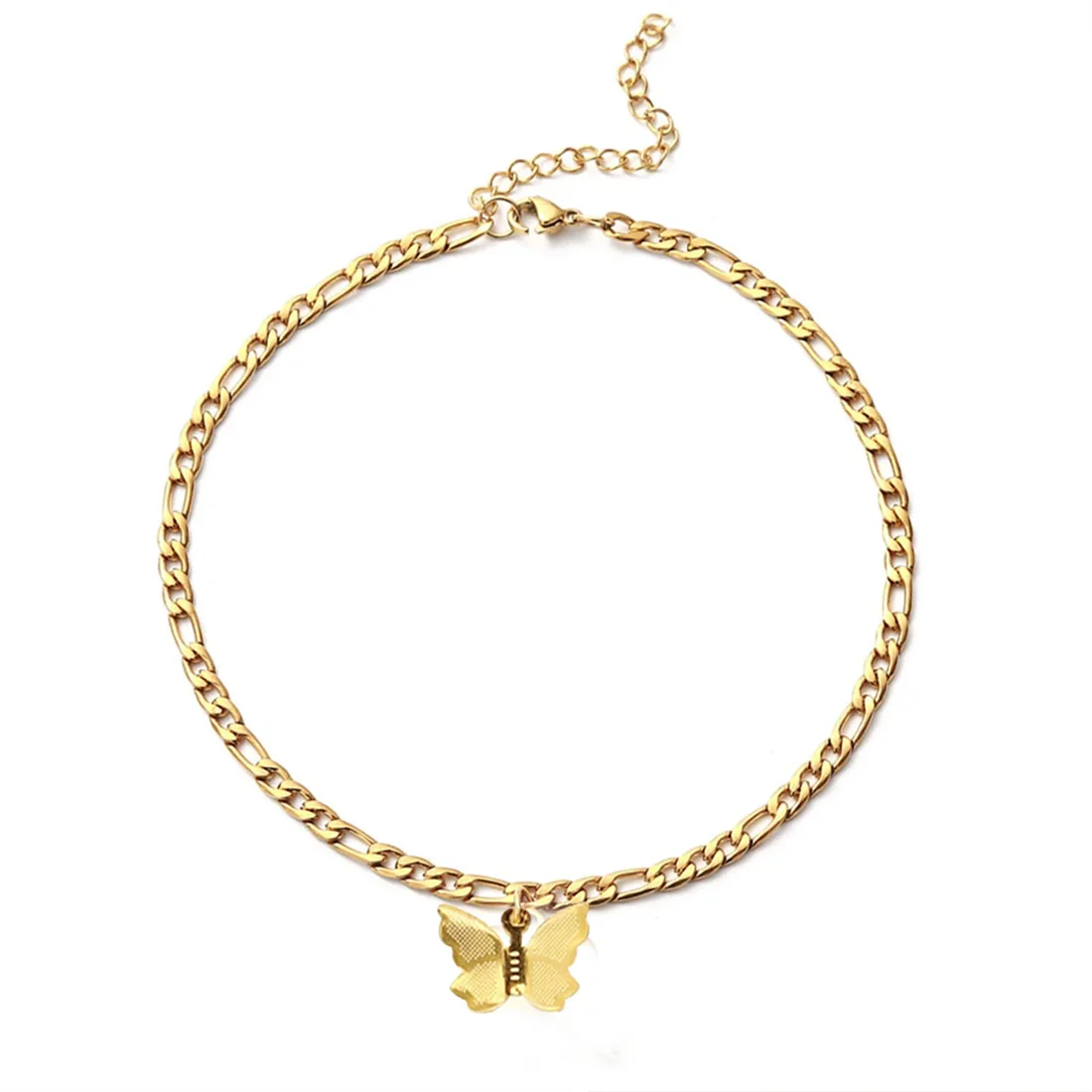 Butterfly Anklet For Women Gold Silver Color Stainless Steel Foot Leg Figaro Ankle Chain Bracelet Punk Summer Beach Jewelry Gift