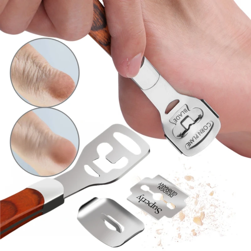 ماكينة حلاقة مسامير القدم كعب مزيل الجلد الصلب أقدام اليد باديكير الحلاقة أداة الحلاقة مقبض من الفولاذ المقاوم للصدأ 10 شفرات أدوات العناية بالقدم