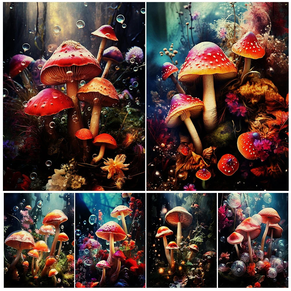 Cogumelos mágicos que crecen en el agua, cuadro sobre lienzo para pared Vintage, planta mágica y de brujería, póster artístico e impresión para decoración del hogar