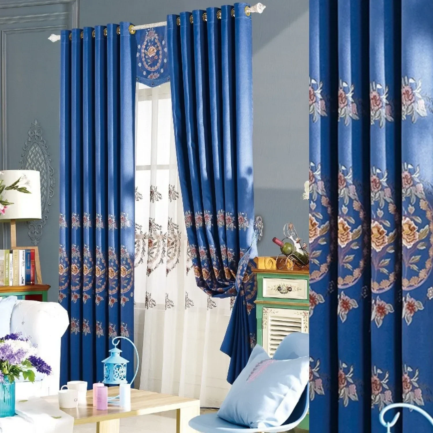 

European-style Chenille Embroidered Curtains for Bedroom and Living Room Jacquard Blackout Curtain Fabric Customization