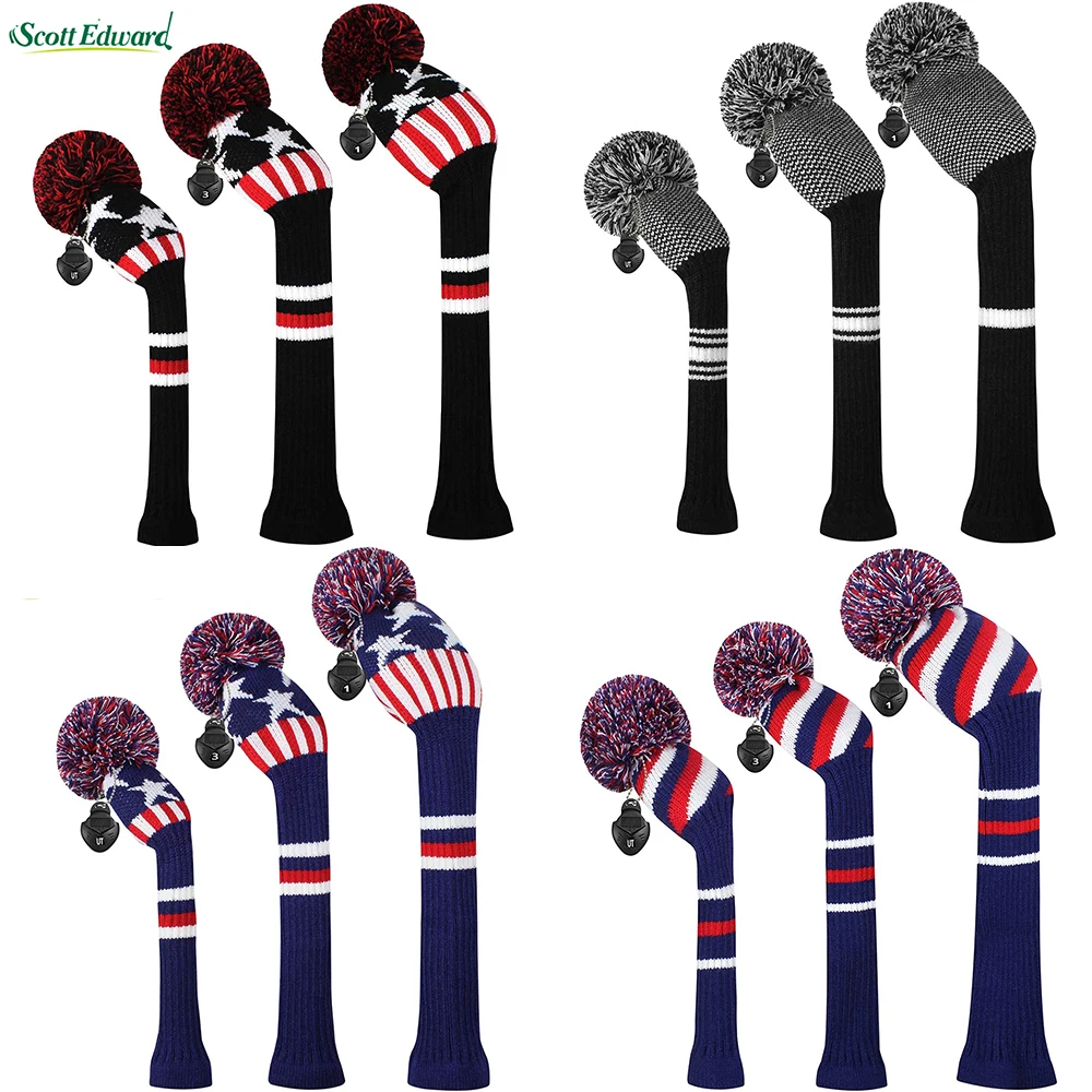 3 Pcs/set Blue Black Golf clubs Headcover Knitted Hybrid UT Driver Fairway Wood 1 3 5 Wood Knitting