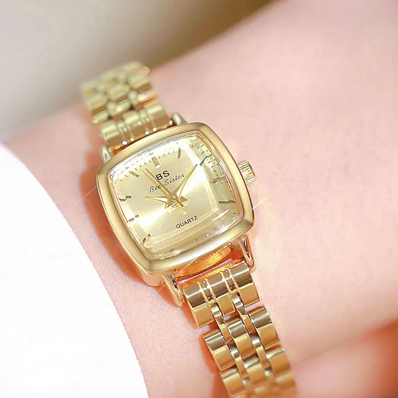 2024 New Product Unique Square Dial Quartz Steel Band Watch for Women Fashion Gold Waterproof Women's Clock with Box Reloj