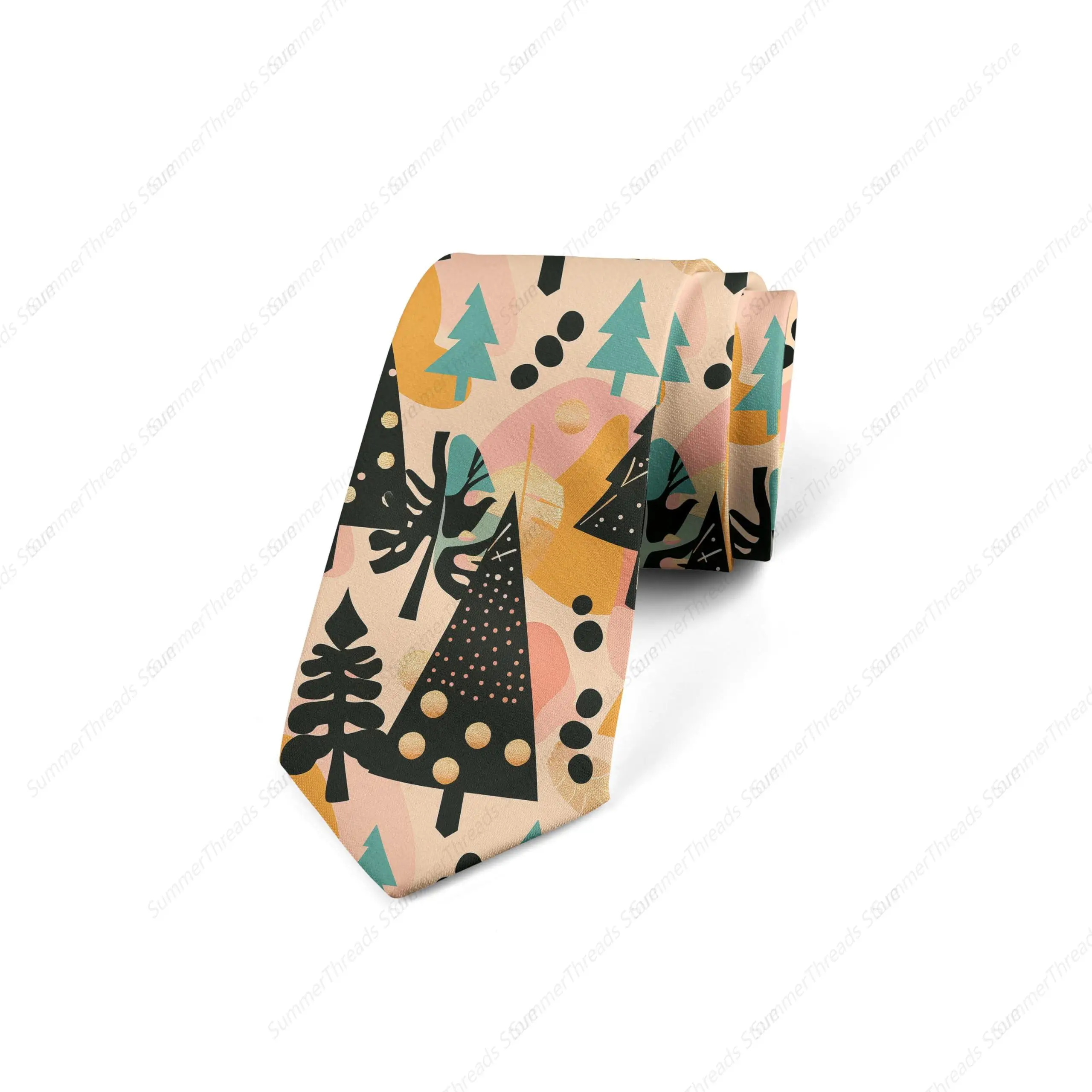 Xmas Modern Abstract Art Mustard Seafoam and Blush Necktie,