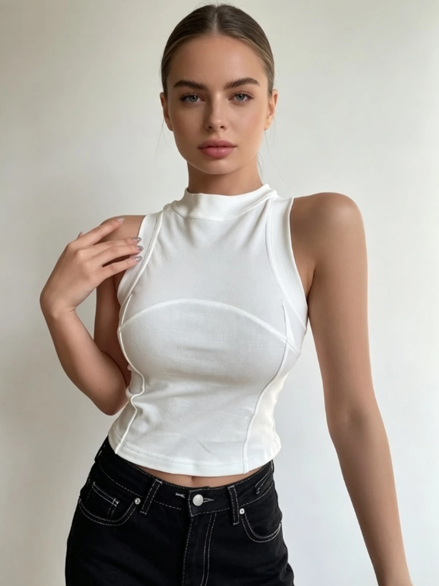 Women's White Camisole Y2K Gyaru Emo Cami Top Vacation Style Elegant Vintage Sleeveless O-neck Tank Top for Women Summer 2026