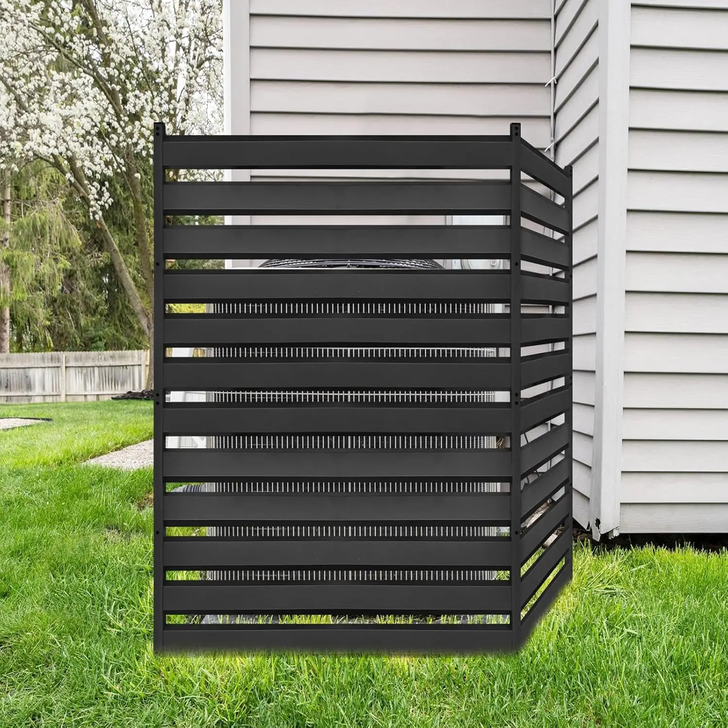 

48" H x 38" W Air Conditioner Fence Screen for Outside Unit, Pool Equipment Enclosure, No Dig Backyard Privacy Fencing in Black
