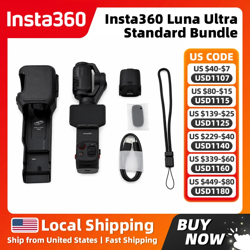 Insta360 Luna Ultra Standard Bundle Flagship dual-lens 8K gimbal camera with superb low-light performance and a detachable touchscreen