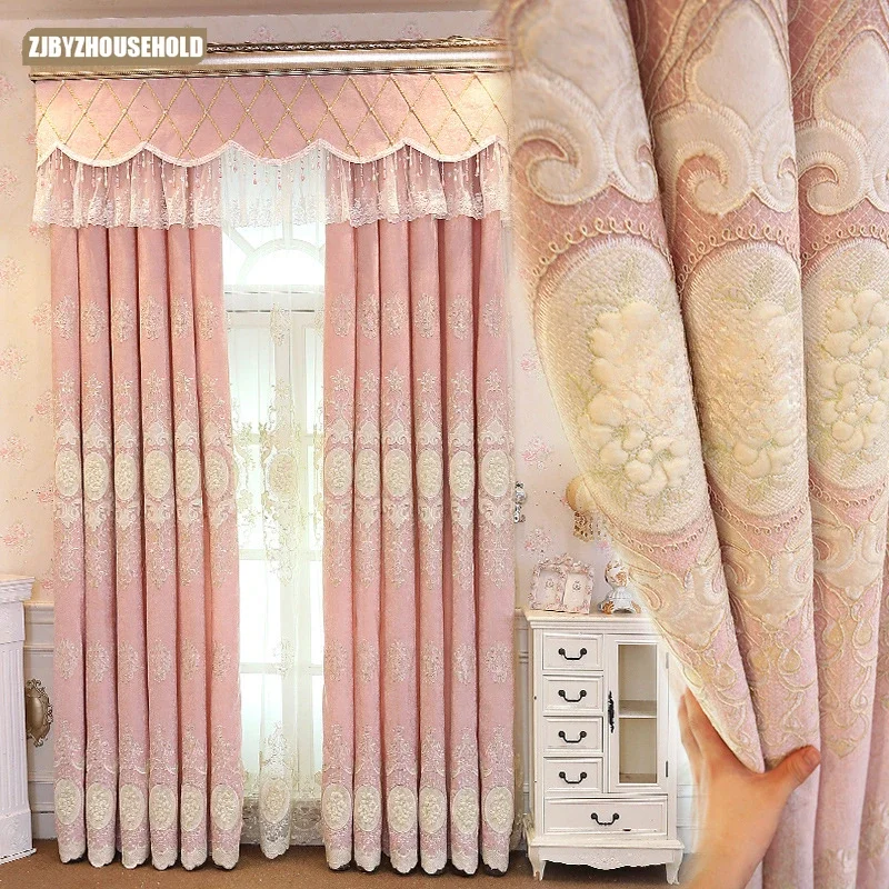 

European Curtains for Living Dining Room Bedroom Style Chenille Embroidery Openwork Curtains