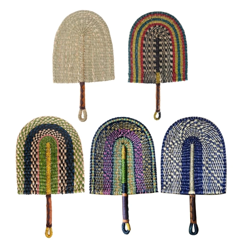 

Handcraft Straw Fan Daily Use for Summer Home Decorations Natural Straw Vintage Hand-Woven Straw Fan Boho Color F1CC