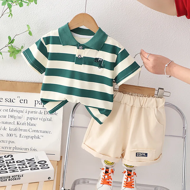 Camiseta listrada e shorts para bebês meninos, traje esportivo infantil, roupas de treino infantis, roupas casuais infantis, moda verão, novo, 2 peças por conjunto