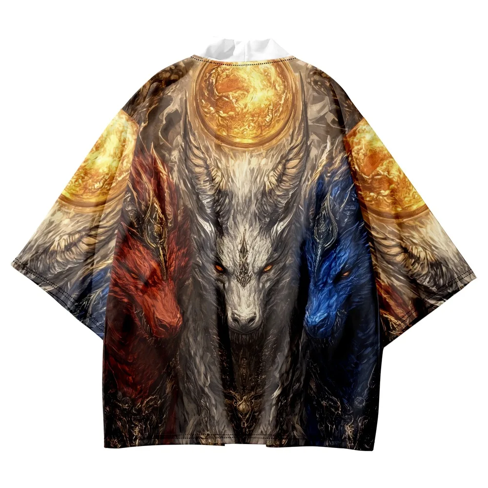 Anime Dragon Print Cardigan Haori Beach Yukata Cosplay Kimono Fashion Streetwear Men Women Asian Clothing