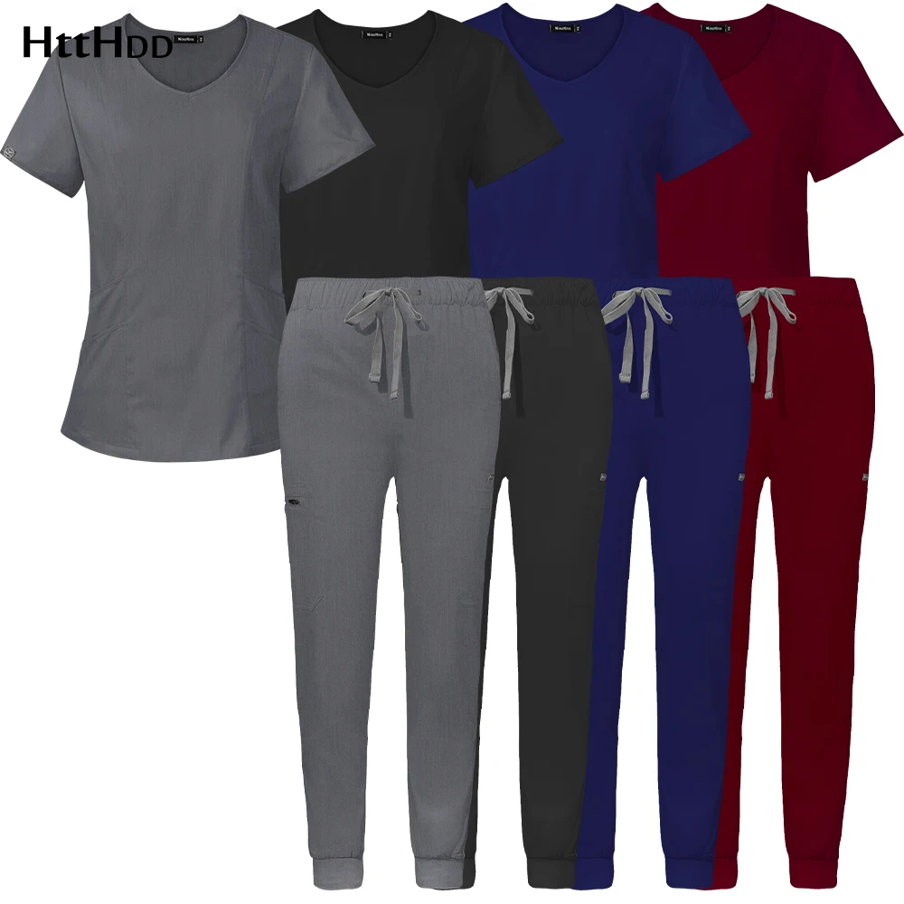 

Veterinary Unisex Care Scrubs Set for Women Joggers Tops+pants Hospital Doctor Nursing Uniform Solid Color Surgical Workwear