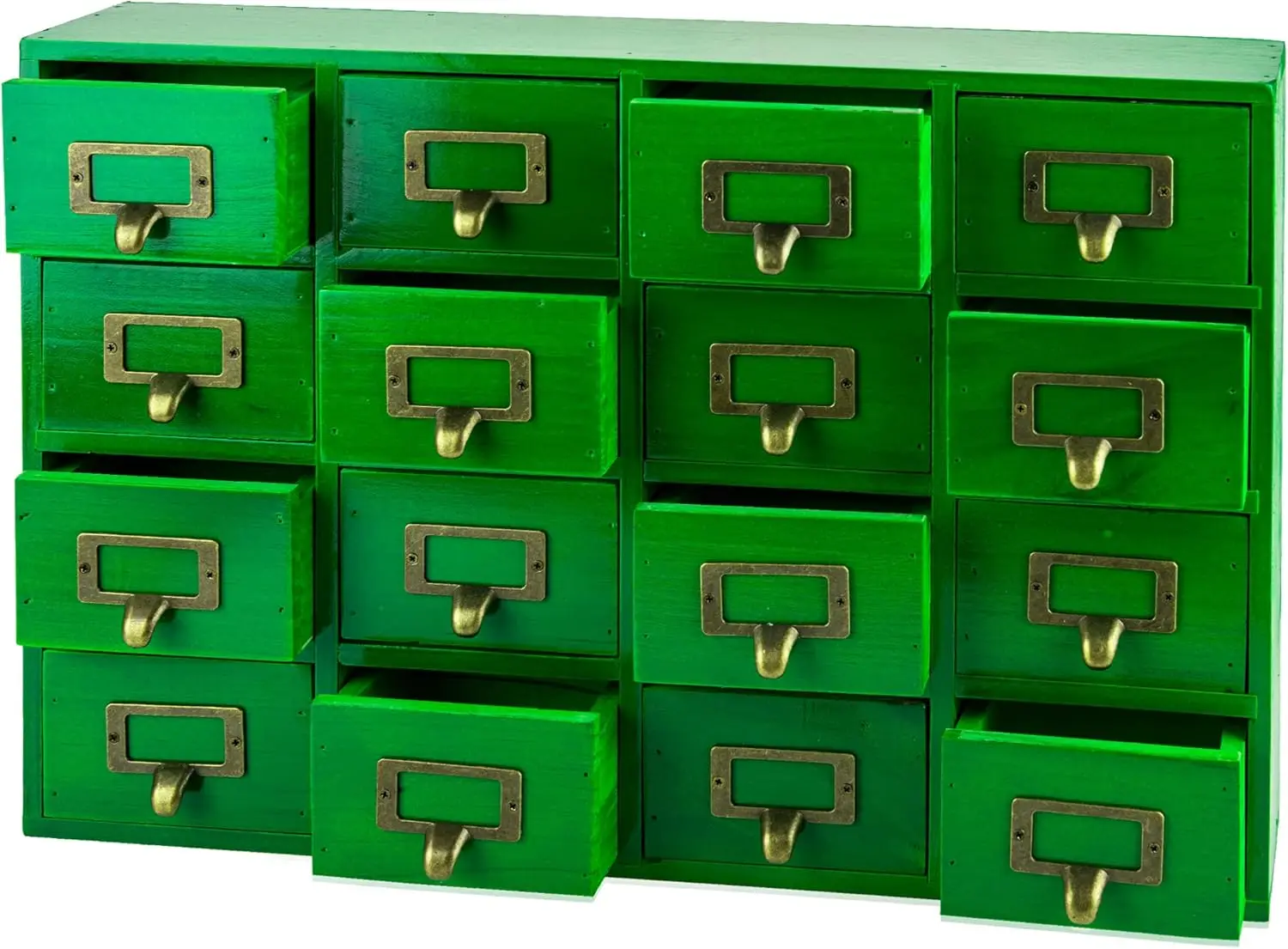 

Emerald Green Wood 16-Drawer Apothecary Small Cabinet - 20"x3.6”x14” Card Catalog Style Table Top Organizer - Wooden S
