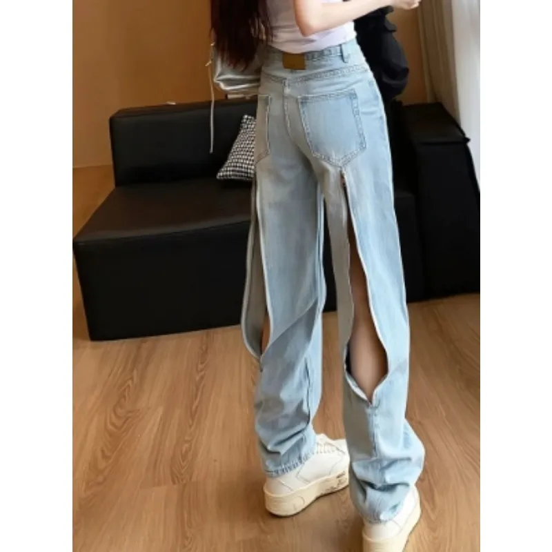 Trendy Design Sense Rear Zipper Straight Jeans Women's 2026 Spring and Autumn New Models Are Thin, High Waist and Thin