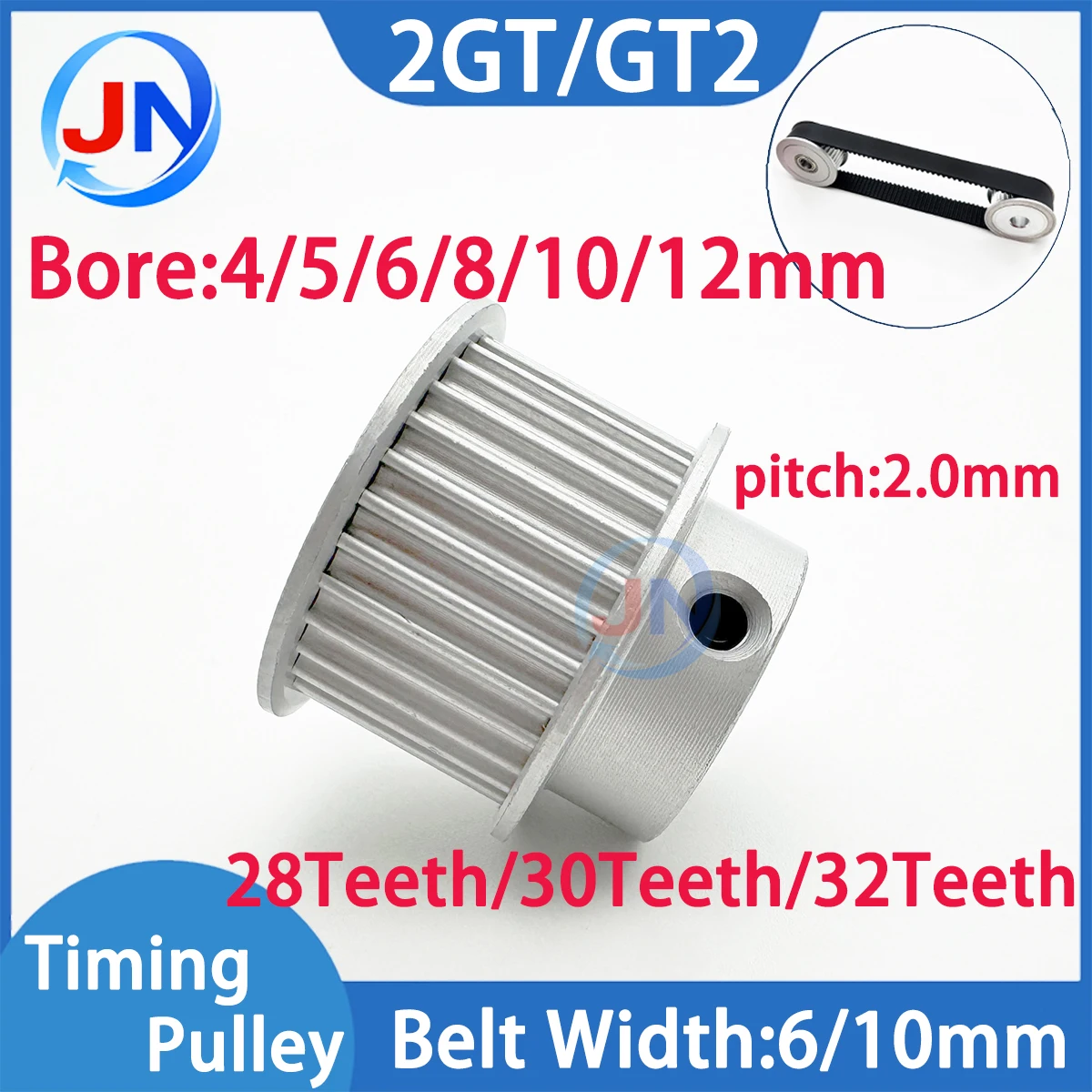 2GT Timing Belt Pulley 28Teeth 30Teeth 32Teeth GT2 Synchronous Wheel Width 6 10mm 3D Printer Aluminium Gear Teeth Bore 4 5 12mm