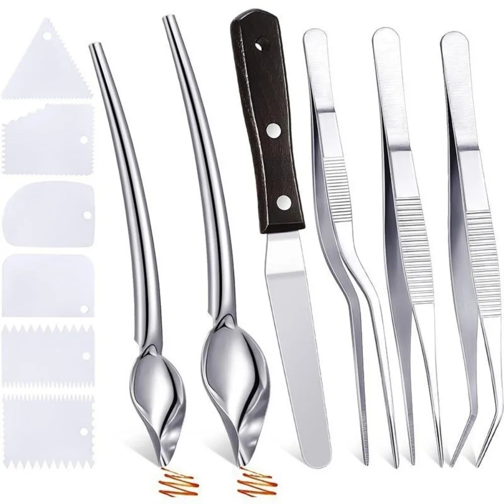 6/12Pcs Drawing Spoons Chef Plating Tools Cooking Tweezers Dessert Tools Plating Drizzle Spoons Comfortable Handle