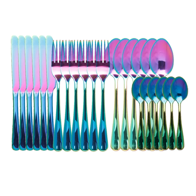 

24pcs Dazzle Color Cutlery Utensils for Kitchen Gadget Sets Dazzle Color Cutlery Tableware Spoon Set Stainless Steel Cutlery Din