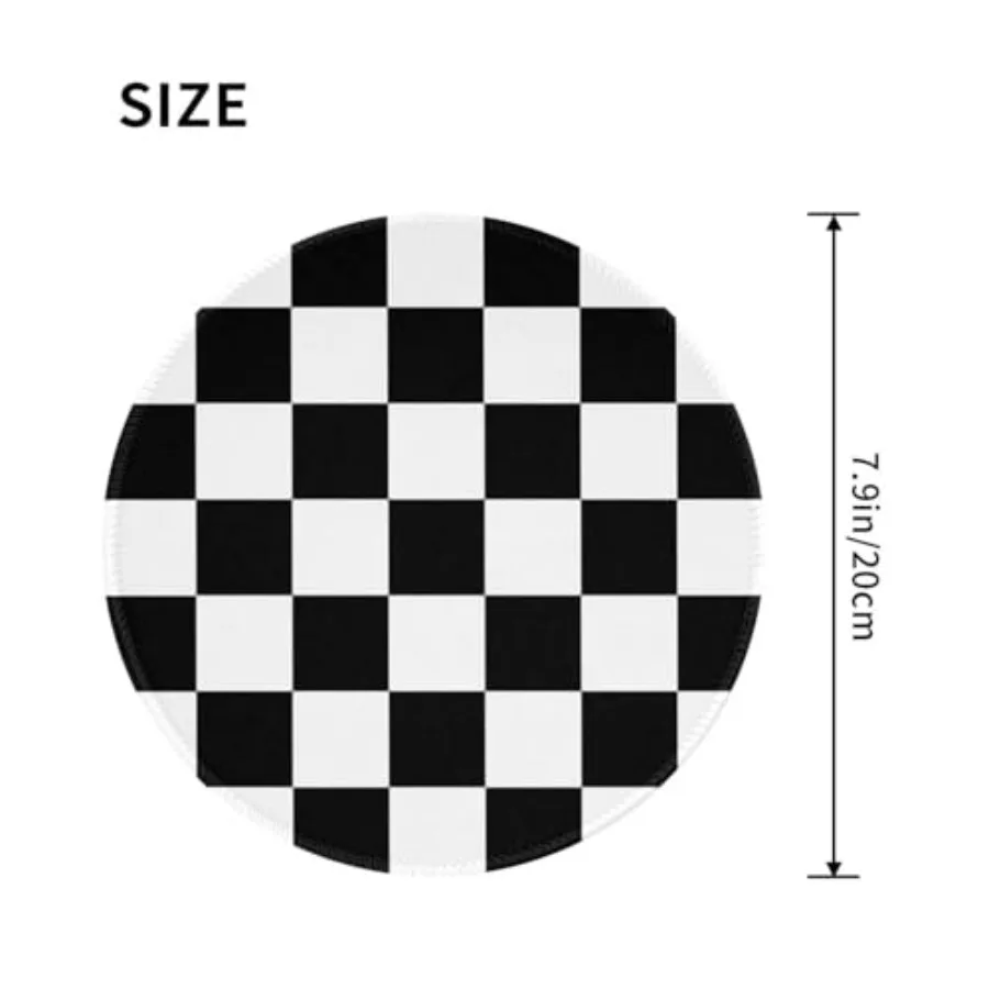 Black and White Checkered Round Mouse Pad Small Gaming Mousepad Desk Mat Stitched Edges 8 X 8 Inch for Home Office