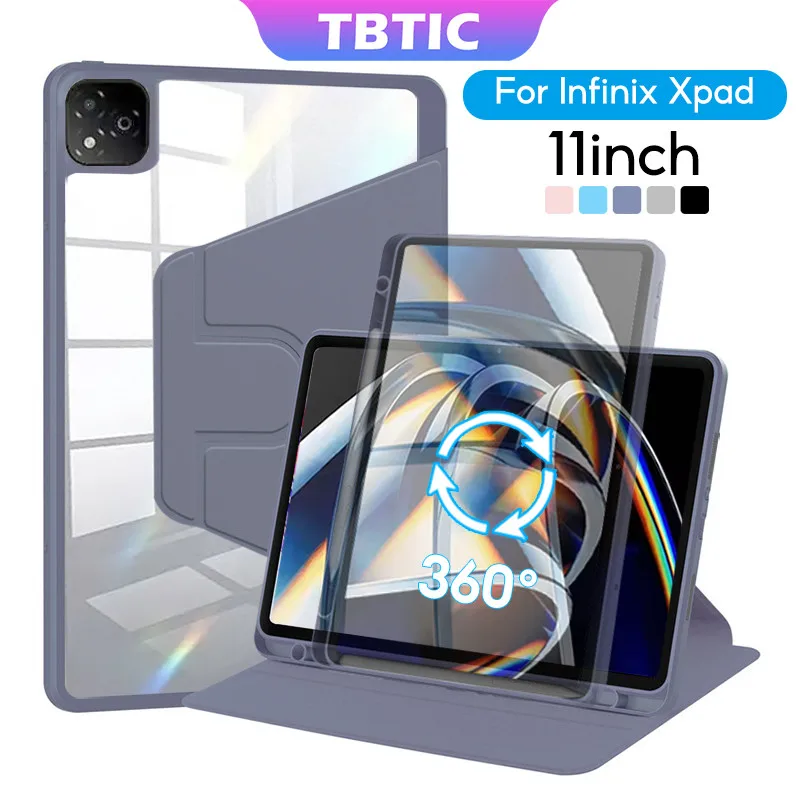 

TBTIC for Infinix XPAD Case 360 Rotation for Kids with Pen Pencil Holder Slot Hard Acrylic Shockproof Cover Casing Auto Wake Up