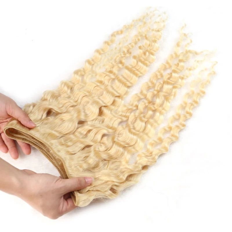 1/2/3개 613 블론드 번들 인모 딥 웨이브 10-30인치 100% 미가공 버진 인모 헤어 익스텐션 12A 등급 풀 엔드