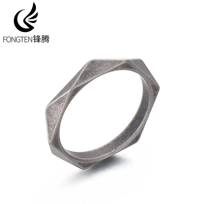 Fongten Exquisite Stainless Steel Men's Ring Personalized Simple Cutting Surface Elegant Gentleman Finger Ring Fashion Jewelry