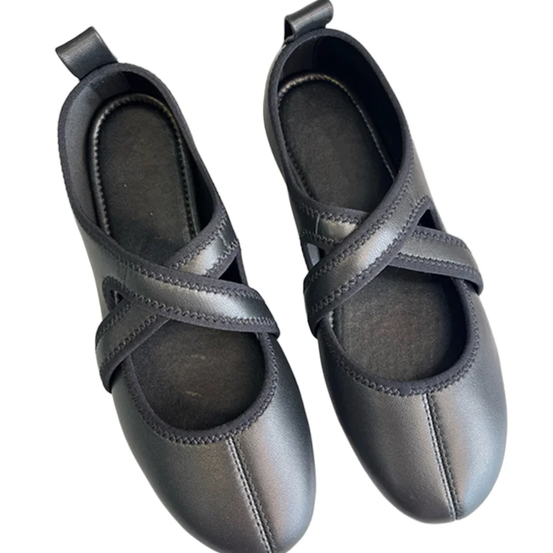 

Withered French Genuine Leather Soft And Comfortable Mary Jane Shoes Retro Minimalist Flat Shoes For Women Fashion Ladies Shoes