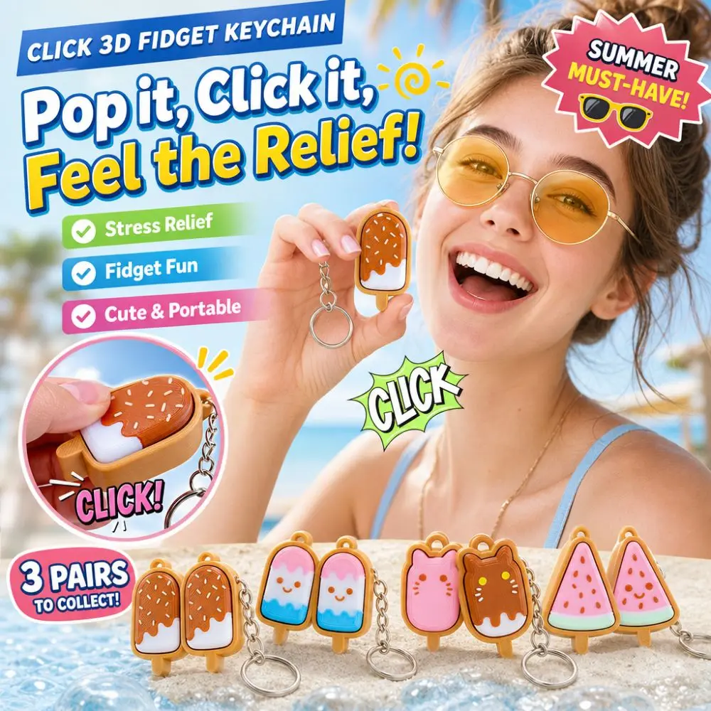 Finger Button Anti-stress Toy Pendant Ice Cream 3D Printed Calming Keychain Keys Decompression Gift Pass The Time